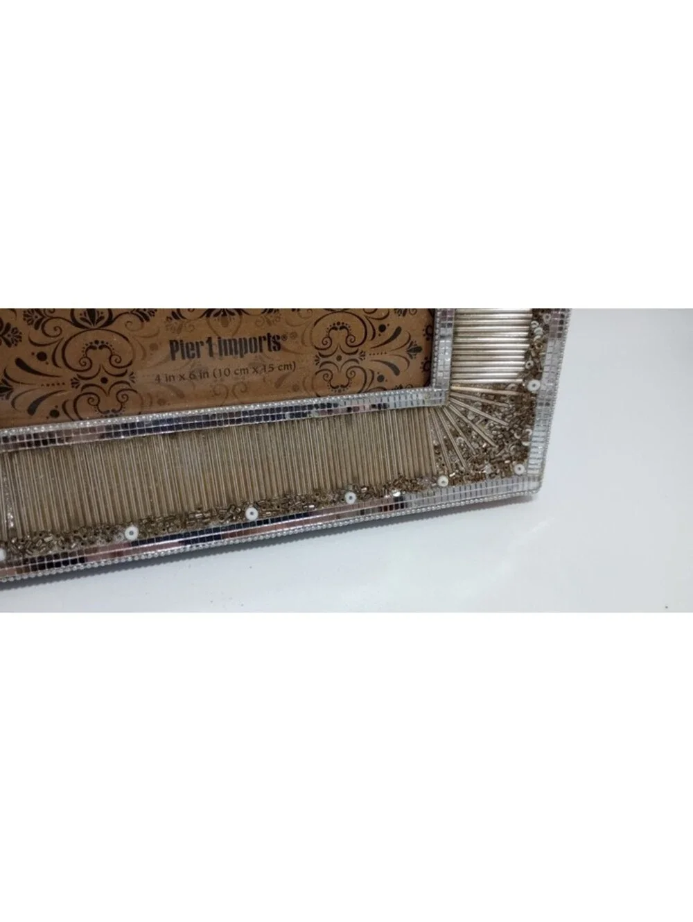 Pier 1 Imports 4 X 6 Wide Mirrored Beaded Picture Frame Silver Boho